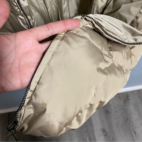 ANDREW MARC Womens Parka Coat Large Tan Down Fill Long Puffer Fur Jacket FLAWS - Picture 11 of 11